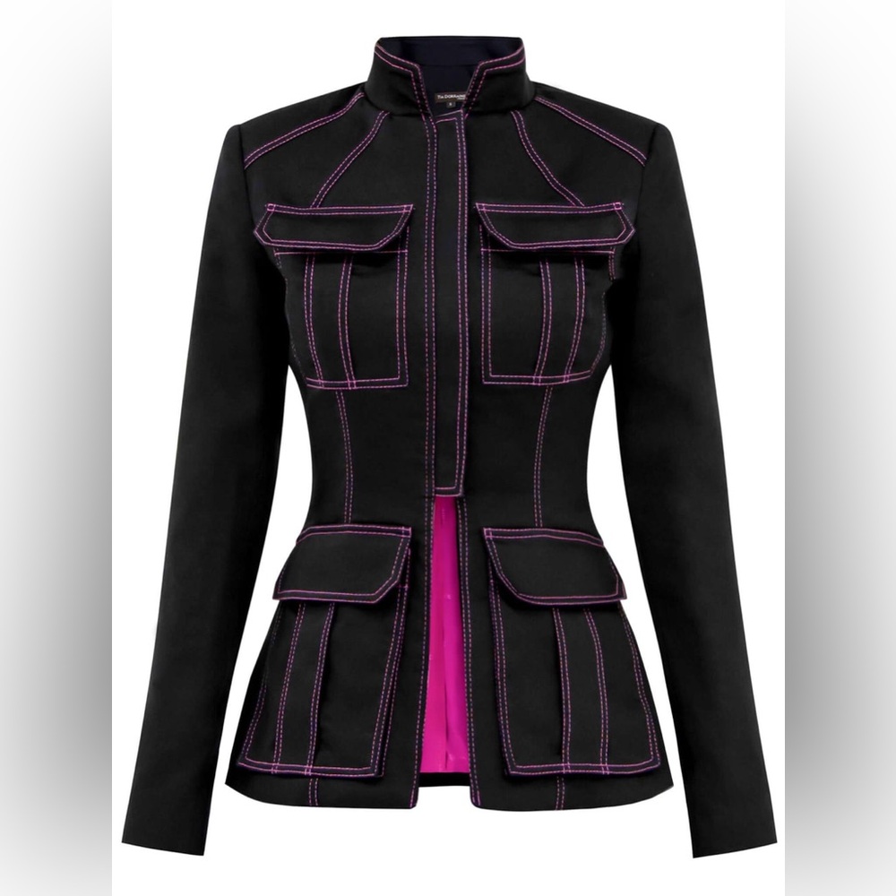 Tia Dorraine-Details Matter Tailored Jacket - Black & Pink Size small